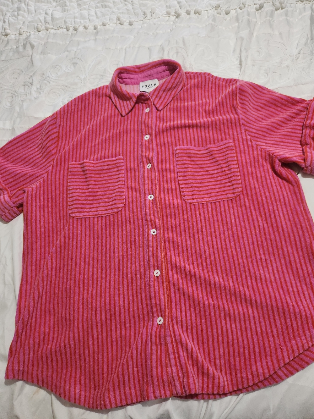 FRNCH Jody Pink And Red Striped Casual Button-Down Blouse